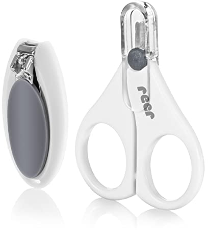 Reer BabyCare - Set de cuidado de uñas, tijeras para bebé y cortaúñas, color blanco