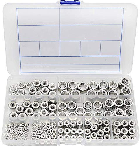 YUPVM Dadi nel Acciaio Inossidabile 2-56 un 3/8 Pollice-16 UNC Kit Assortimento di Dadi Esagonali per Viti Bulloni-280 Pezzi