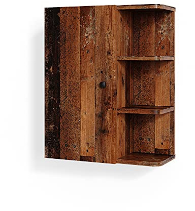 Vicco Armario de baño Fynn, Roble rústico, 47.2 x 59.2 cm, para Montaje en Pared con estantes Abiertos