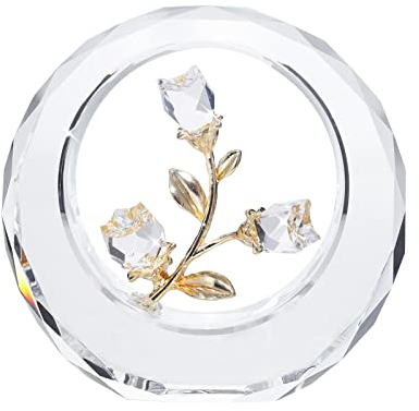 LONGWIN Crystal Tulips Flower Figurines with a Outer Circular Ring, Glass Spring Bouquet Collectible Figurines Home Decor Paperweight Ornaments (Clear)