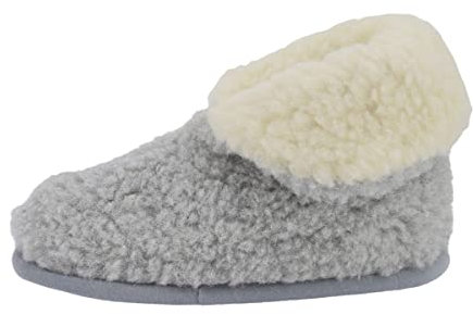 Hollert Hausschuhe aus Merinowolle Collar warme Unisex Schuhe rutschfest Größe 41 EU, Farbe Grau/Weiß