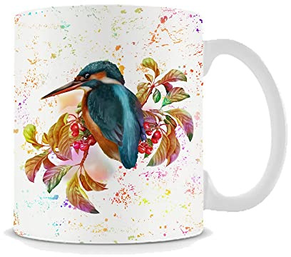 Getagift Kingfisher Bird Design Water Colour Painting Rainbow Art Secret Santa Stocking Filler Birthday Office Work 11 oz White Mug