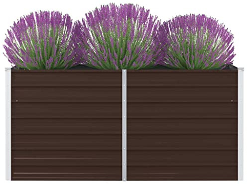 WIFESE JardinièRe 160 X 80 X 45 Cm Acier Galvanisé Marron Jardinieres Exterieur Jardiniere Bois Jardiniere Balcon Carré Potager Bacs ã Fleurs Rectangulaire