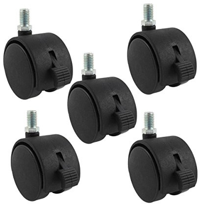 OITTo Wheels casters, 2 Twin Wheel 3/8 Threaded Stem Brake Swivel Nylon Casters Black 5pcs