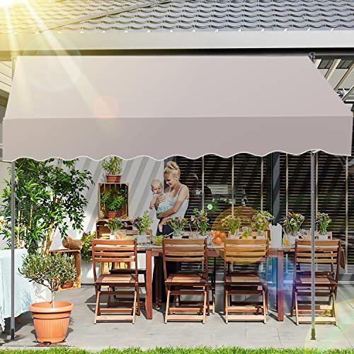 Ikodm Klemmmarkise mit Handkurbel 350cm Beige Balkonmarkise ohne Bohren, UV-beständig 50+ höhenverstellbar Sonnenschutz wasserabweisend, einfache Montage