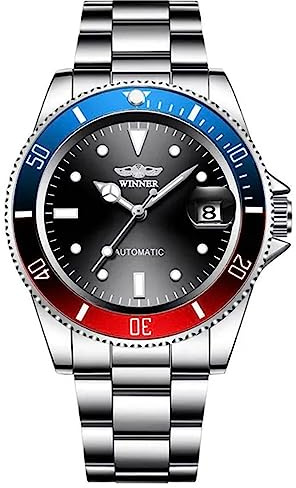 DAXIAOYU Orologio meccanico da uomo automatico a carica manuale orologio da polso da uomo d'affari 20 mm cinturino in acciaio inox orologi militari, Blu rosso, Bracciale