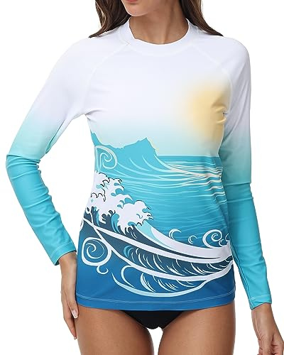 VAYAGER Damen Rashguard UV-Schutz Shirt Langarm UPF 50+ Schwimmshirt für Wasser Strand Surfen Schwimmen Schnelltrocknend