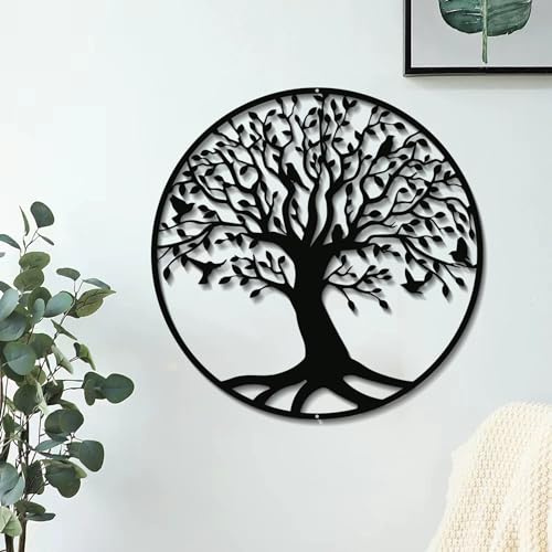 DUOOLN Baum des Lebens Wandkunst Großer Lebensbaum aus Metall als Wanddekoration, Familienbaum Wandtafel Für Bad Küche Wohnzimmer Schlafzimmer und außen, 32x32 cm