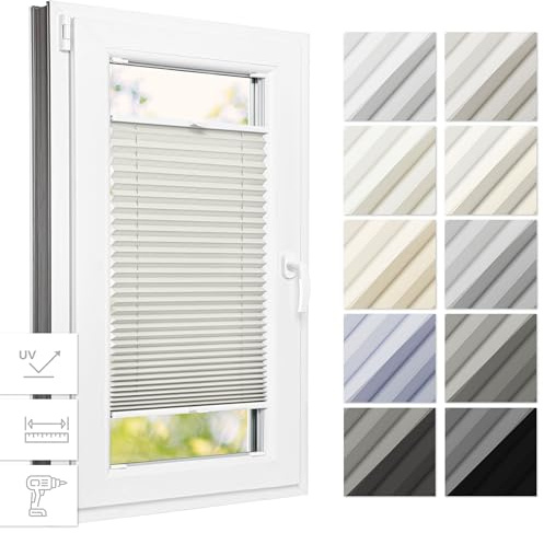 Estika Thermo-Plissee mit Bohren 90 x 200 cm – Perle – Plissee für Fenster innen, Jalousie für Fenster, Fensterplissee zur Schraubmontage