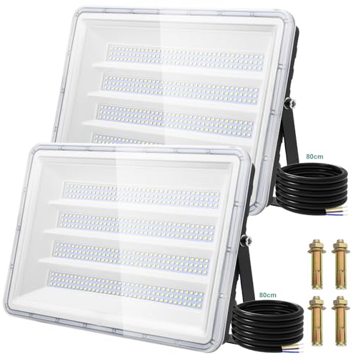 Viugreum Led Strahler Außen, 2 Stück 300W 30000LM flutlichtstrahler led, IP66 aussenstrahler led wasserdicht, 6500K aussen strahler mit 80cm Cable AC 220-240V für Garten, Garage, Sportplatz, Hof Flur