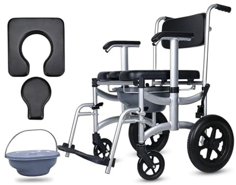 Pealihuy Toilettenstuhl, Toilettenstuhl mit Rollstuhl, Rollstuhl, Duschtransportstuhl, Behinderten-Toilettenhocker, zusammenklappbare Mobile Toilette for ältere Menschen mit Behinderung