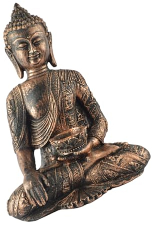 AOKWAWALIY Meditierende Buddha-Figur, Buddha-Statue, Kerzenhalter, Kunstharz, Asien, Desktop, Heimdekoration