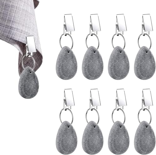 8 Stück Tischdeckengewichte, Tischdeckenbeschwerer mit Clips, Tischdecke Gewichte Naturstein, Tischdecken Beschwerer Draußen,Tischdeckengewichte Extra Schwer für Picknicks, Partys, Camping, Hochzeiten