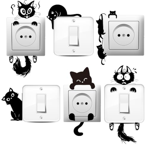 AHANDMAKER 6 Tipos Lindo Gato Negro Dibujos Animados Pegatinas de Interruptor de Dibujos Animados Gatos Negros Pegatinas de Pared Creativa Peeping Cat Interruptor de Luz Pegatinas
