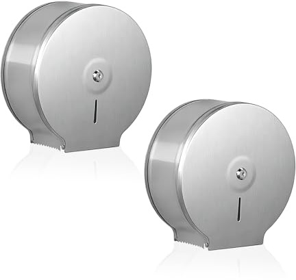 Kommerzieller Jumbo Toilettenpapierspender, 9 Zoll Rolle mit 2,5 Kern Edelstahl Papierhandtuchspender, Wandhalterung, Einzelrollen Toilettenpapierhalter, Tissue Spender mit Tastens (2 Stück)