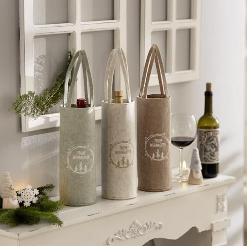 FRANK FLECHTWAREN Geschenktasche Frohe Weihnachten, 3er Set, Filz, bestickt Maße: Ø 11 x 29 cm, GH 45 cm, praktisch, widerverwendbar