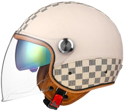 Casco Moto Jet Scooter Con Occhiali A Doppia Visiera, Fodera Rimovibile, Protezione Per Le Orecchie - Certificazione ECE Per Motociclista Adult Uomo Donna
