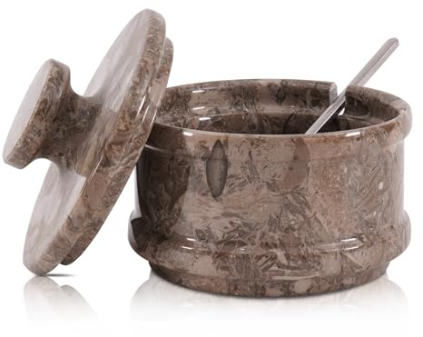 Radicaln Vit marmorskål med lock, 8,9 cm, förvaring för kryddor och kryddburkar, saltkar i sten för diskbänken, kryddburk