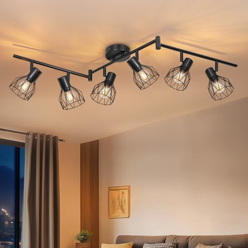 Dehobo Deckenstrahler 6 Flammig E14 Deckenlampe Schwarz Wohnzimmerlampe | Deckenspots 350° Horizontal 90° Vertikal Drehbar, Deckenleuchte Max 50 W für Küchenlampe Schlafzimmer Ohne Leuchtmittel