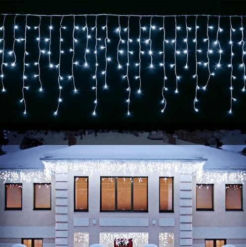 interGo Lichterkette Eisregen Außen, 5m 200er LED Lichtervorhang LED mit Timer, IP44 wasserdicht 8 Modi für Innen Außen Weihnachten, Schlafzimmer, Party, Hochzeit, Balkon, Garten Deko