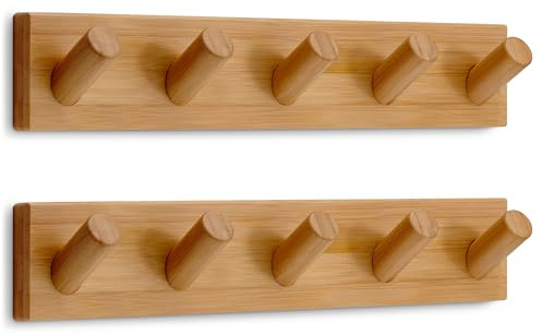 LARHN Wall Mounted Coat Rack with 5 Heavy-Duty 1 Diameter Hooks (2-Pack), 16.5 - Wooden Wall Hook Rack - Modern Scandinavian Home Decor