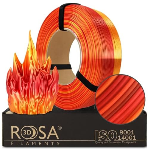 ROSA 3D PLA Multicolour Silk Filament 1.75 mm für 3D Drucker | Druckmaterialien Leicht Glänzend PLA Rainbow 3D Drucker Filament | 3D Printing Materials | Feuer Refill 1 kg
