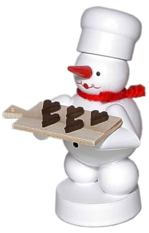 Rudolphs Schatzkiste Winterdekoration Bäcker Schneemann mit Pfefferkuchenherzen Höhe 8cm NEU Schneemensch Holzfigur Weihnachtsfigur