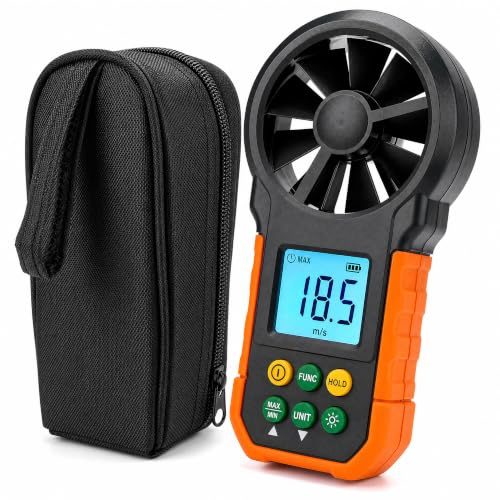 Anémomètre Portatif à Rétroéclairage, Compteur de Vitesse du Vent, Grand écran LCD pour Centrale électrique, Sac Noir pour Outil de Mesure Industriel