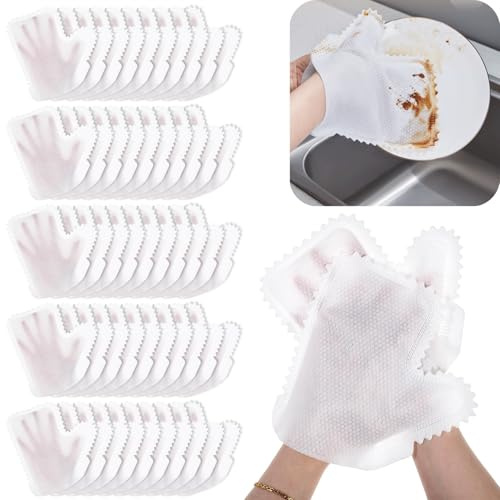 Tolare 70 Pcs White Microfiber Dusting Gloves, Dusting Mitts Replaces Dust Wipes, Pet Hair Cleaning Possible, Dual-Sided Disposable Gloves