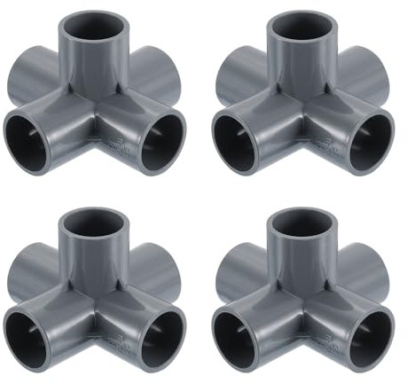 QUARKZMAN Conexiones de PVC de 3/4, 4 Piezas Conector de Codo de 5 Vías Conectores de PVC para Muebles Esquina de Conexión para Suministros de Agua Muebles, Gris