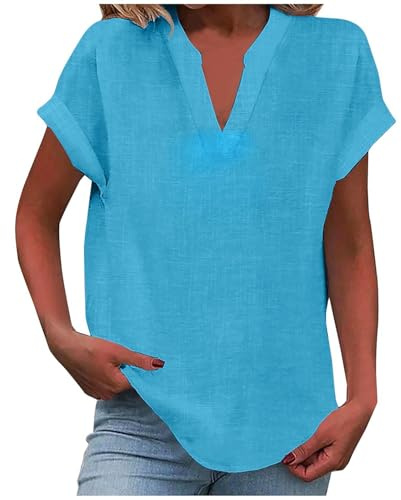 Cocila Women's Fashion Casual V Neck Short Sleeve Top T Shirts Camicia Notte Allattamento Manica Lunga Camicia Donna Collo Rigido Donna Nera A Fiori Magliette Colorate Arancione Magliett Offerta