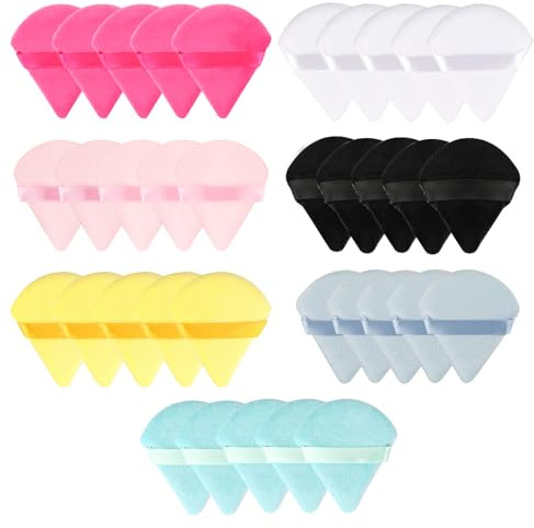 35 Pcs Triangle Powder Puffs, Velvet Soft Makeup Powder Puffs for Pressed Powders, Wet Dry Dual-Use Pressed Setting Foundation Make Up Sponges for Body Face Cosmetics(7 Colors)