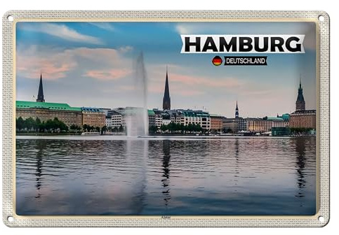 Hamburg Blechschild | Alster Panorama | Deutschland Souvenir | 18 cm x 12 cm