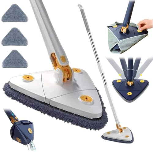 Upattend - Trapeador triangular con paño reemplazable, giratorio de 360 grados, triángulo ajustable y trapeador de limpieza, mango largo para limpieza de pisos y esquinas de piso (blanco)