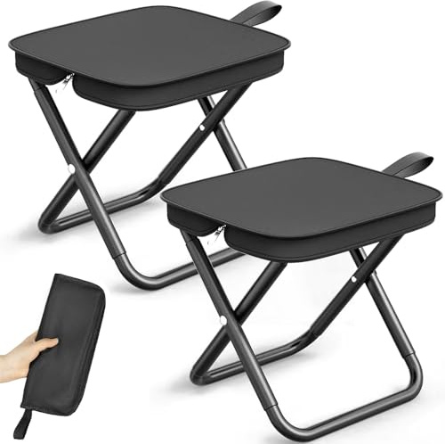 SGZIOO 2 Stück Tragbarer Campinghocker Klappbar, Camping Hocker Tragbarer Klapphocker, Hocker Klappbar mit Tragetasche, Hochwertiges Oxford-gewebe & Stahl, für Reisen Wandern Angeln Grill Strand