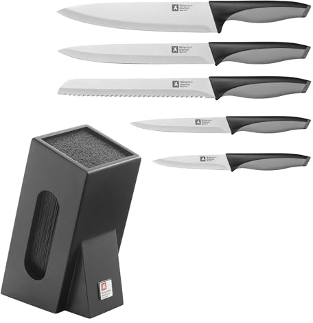 Richardson Sheffield Advantage Bloc avec 5 couteaux de cuisine, Noir/Gris | Bloc spaghettis bois 5 couteaux , Acier inoxydable 13 C, Finition Satinée, Noir et Gris