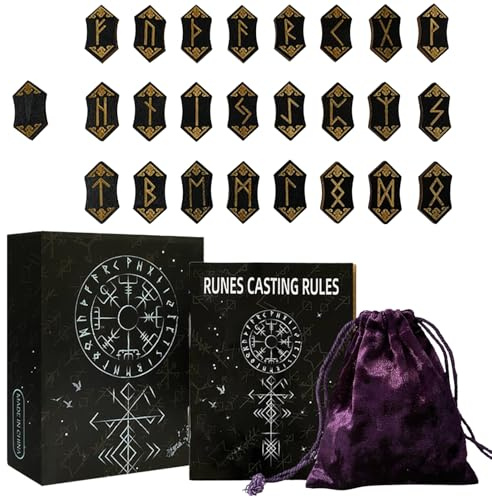 Jeu de Runes - Runes en Bois et Guide de Référence - Symbole d'Énergie Gravé avec Sac de Rangement pour la Maison, Le, Le Camping, Pique-Nique, la, Les Amis et
