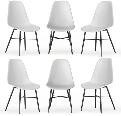 URBNLIVING Set di 6 sedie da pranzo scandinave, ergonomiche, con gambe in metallo verniciato a polvere, tappi protettivi per il pavimento, design moderno e minimalista, per cucina, ufficio o bar