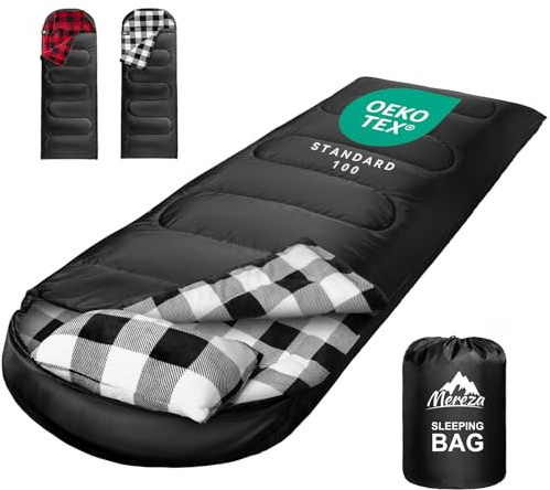 MEREZA Sleeping Bag for Adults & Kids 3-4 Season Warm & Cold Weather, Lightweight Cotton Flannel XL Sleeping Bag with Pillow for Big and Tall Men Camping Hiking Backpacking