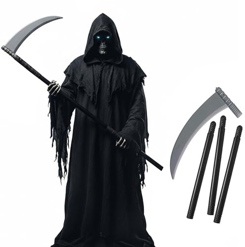 Makii Halloween Plastic Scythe For Kids & Adults - 4 Pcs Grim Reaper Costume Death Scythe Halloween Props Dress Up Accessories UK
