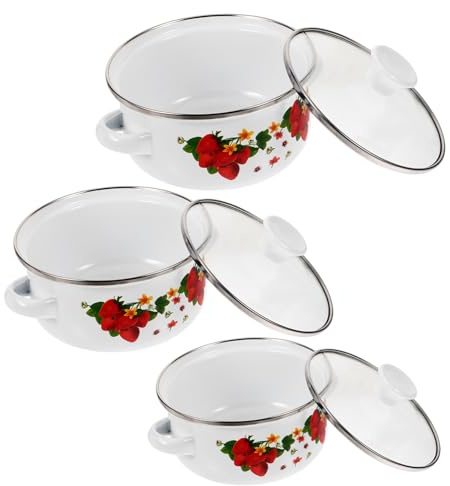 Toyvian Set de 3 Ollas Esmaltadas para Cocina Doble Asa Grande y Tapa Grande, Diseño Ergonómico, Conservan Humedad y Sabor, Antideslizantes, Ideales para Obsequio de Inauguración de Casa