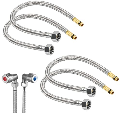 4 Pcs Flexible Tap Connector M10(10mm) x 1/2 Fitting 400mm Flexible Pipe Tap Connector for Kitchen Basin Monobloc Mixer Stainless Steel Braided Hose Pipe for Bathroom Sink Hot Cold Water Supply