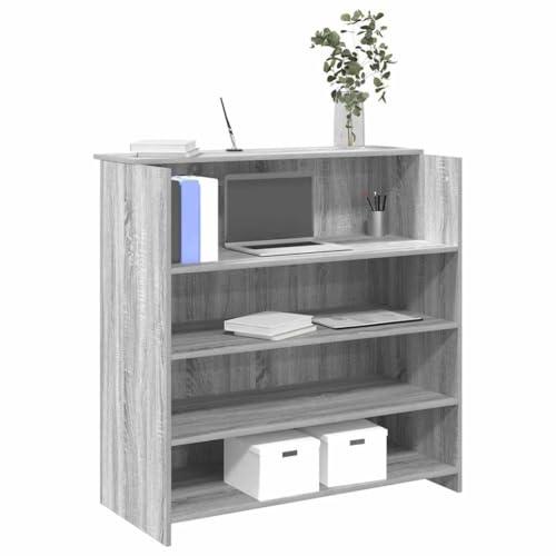 Teenpull Empfangstheke Grau Sonoma, 100x50x103,5 cm, Robuster Holzwerkstoff, mit Integriertem Tresen & Stauraum für Büro, Klinik, Salon, Vielseitiger Home Office Schreibtisch