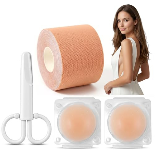ZMaglorian Sujetador invisible adhesivo – Set de boob tape con 4 silicona pecho reutilizables, sujetador sin tirantes para copas A-G, body tape para espalda descubierta