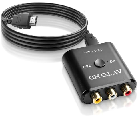 Lizoak Adattatore RCA a HDMI 1080P AV a HDMI con commutazione 16:9/4:3, convertitore composito CVBS RCA video audio con cavo HDMI per Wii PS1 PS2 N64 Xbox VHS DVD VCR PAL NTSC