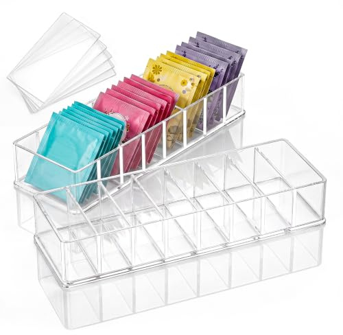 Zipplunk 2 Stuck Teebeutel Aufbewahrung, 8 Fächern Acryl Teebox, Transparent Teebeutel Organizer für Küchen, Schrank und Speisekammern | Tee-Organizer aus Hartplastik mit mehreren Fächern für Küche, Schränke, Speisekammer