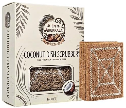 Ardent Source Eco Friendly Coconut Coir Scrubbers – Natural Biodegradable Kitchen Cleaning Pads – Plastic Free Dish Scrubber for Pots, Pans, Sink & Utensils (Pack of 2)-10qty