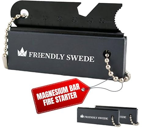 The Friendly Swede Magnesium Fire Starter Kit 3-Pack — Flint and Steel Fire Starter Survival Tool; Weatherproof Firestarter for Camping, Hiking & BBQs; Flint and Steel Magnesium Bar; 6-in-1 Striker