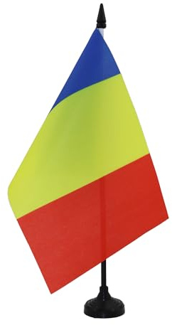 AZ FLAG Romania Table Flag 5'' x 8'' - Romanian Office Decoration 100% Polyester 21 x 14 cm - Mini Desk Flag with Pole and Black Plastic Base