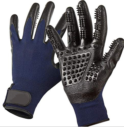 Bestbuy Fellpflege-Handschuhe – Verbessertes Fünf-Finger-Design Gummi Handschuh sanfte Enthaarungsbürsten für Katzen, Hunde und Pferde (blau)